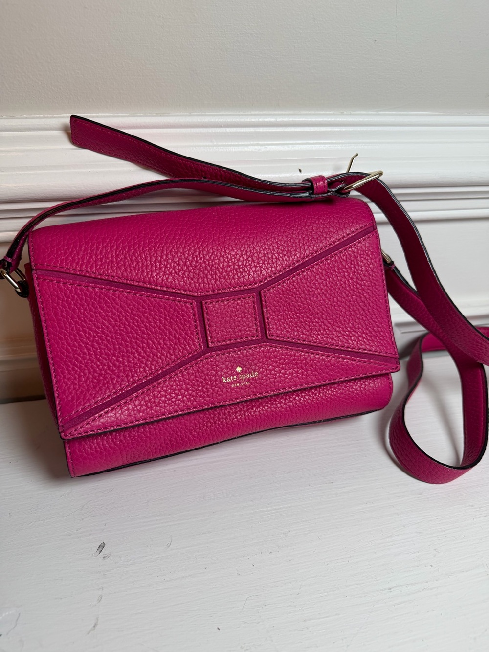 Kate Spade Bridge Place Pink Betsi Shoulder Bag Crossbody Bow Fold over Flap